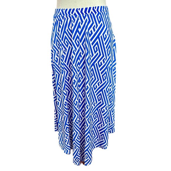 Chico's Skirt Size 0 Small Blue & White Midi Asymmetrical Hem Pull On Summer - Picture 1 of 15